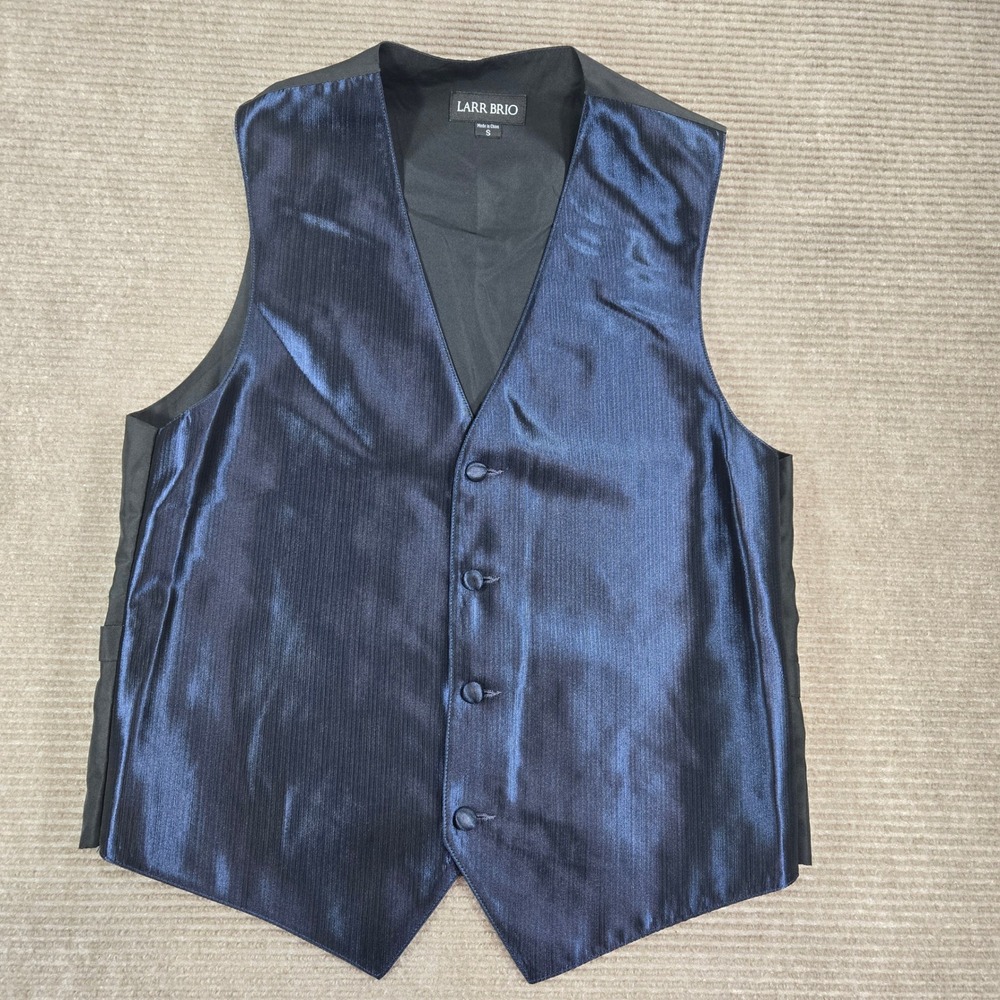 Larr Brio Mens Small Blue Shimmer Textured Formal Tuxedo Suit Vest